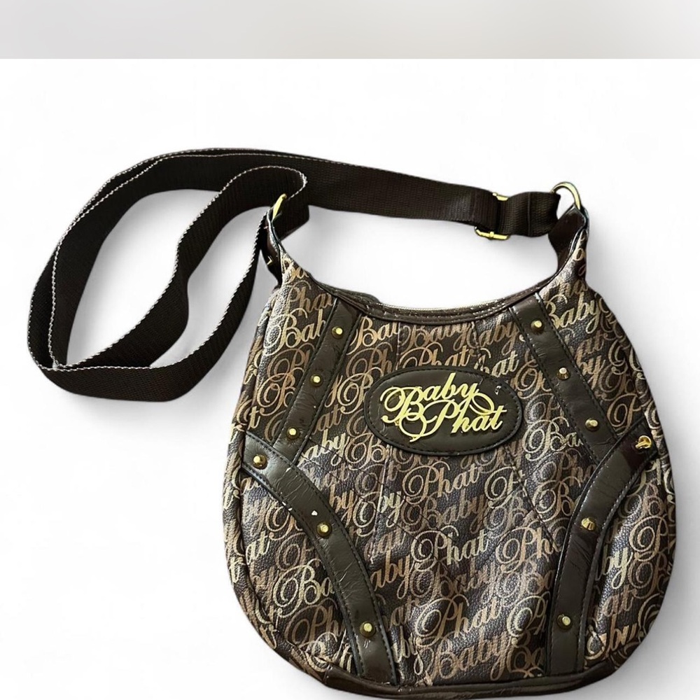 Vintage Baby Phat Monogram Logo Shoulder Bag – Brown & Gold Script